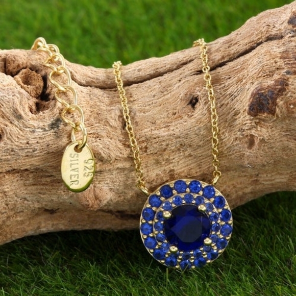 Luxury Line Jewelry - Solid 925 SS & Yellow Gold Overlay Sapphire